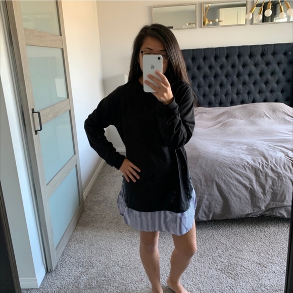 ❄️ 3/$25 ZARA Black Sweatshirt with Faux Layered Striped Shirt